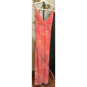Dineila Brazil Womens swim cover up Abstract Print Mesh Maxi Spaghetti Strap